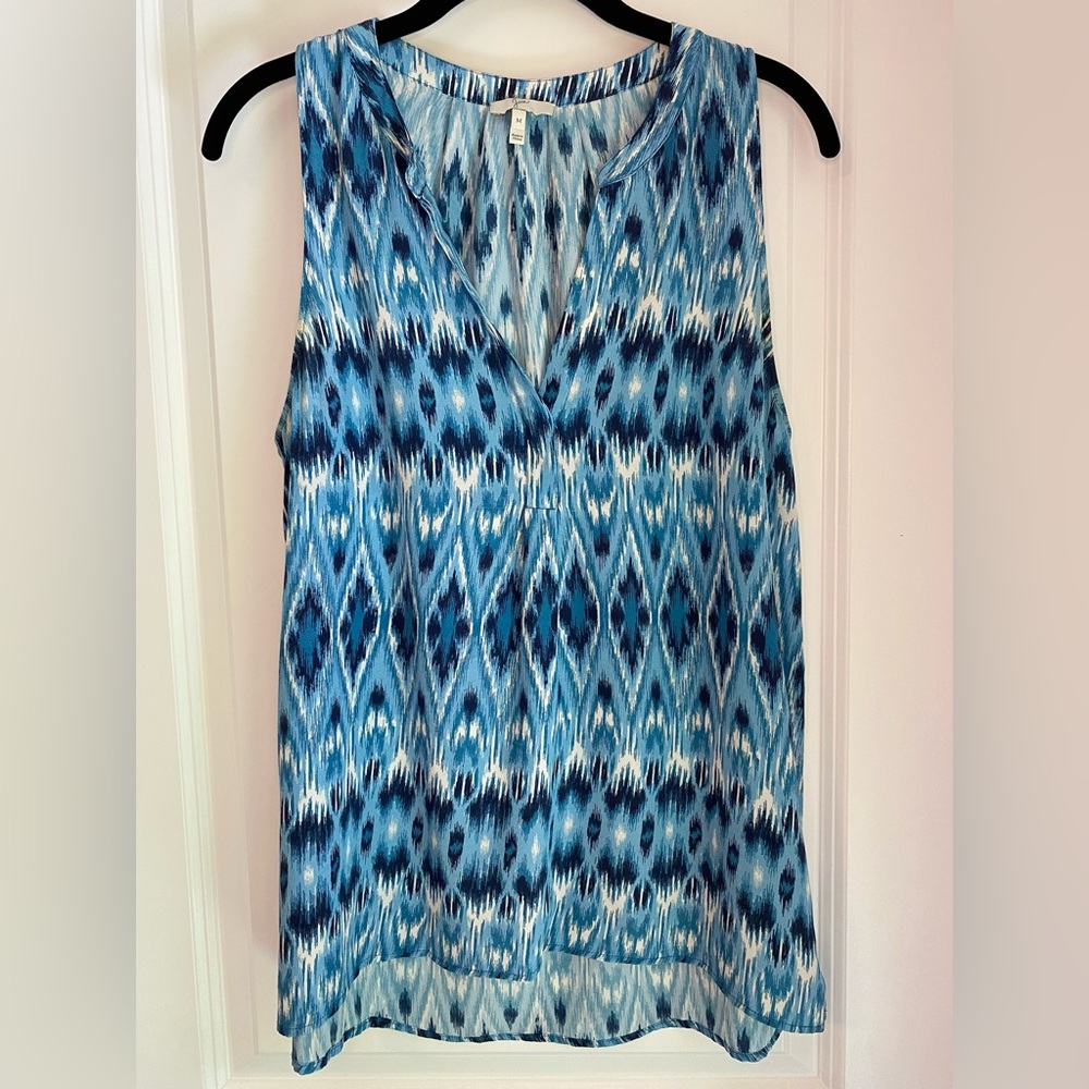 Joie Silk Sleeveless V-Neck Print Blouse Blue Size M